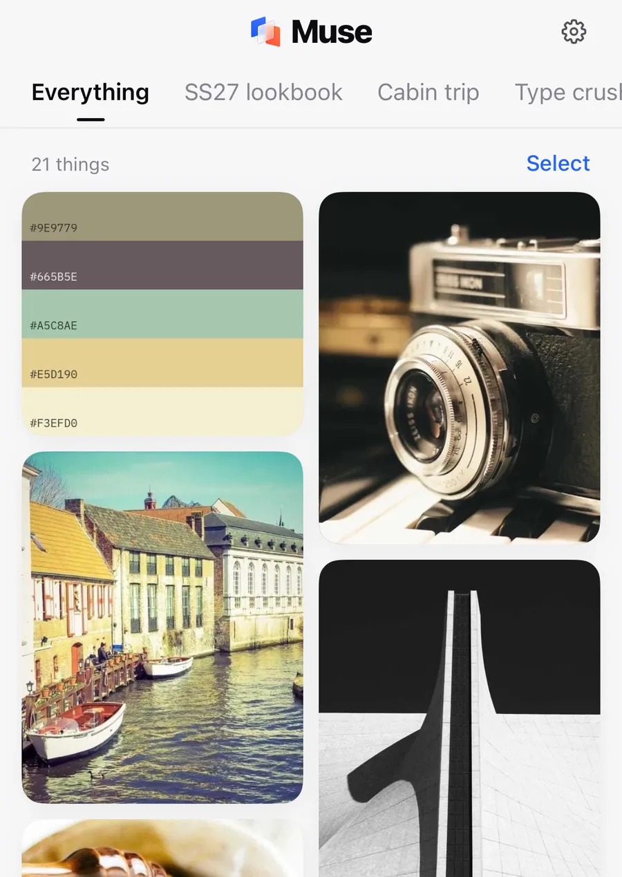 Muse home grid in light mode